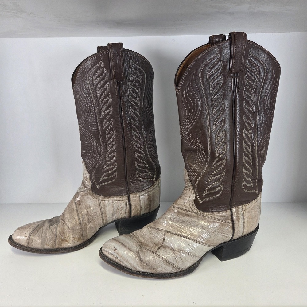 Vintage Tony Lama Boots Womens 9.5 Brown Eelskin Cowgirl Western 8110
